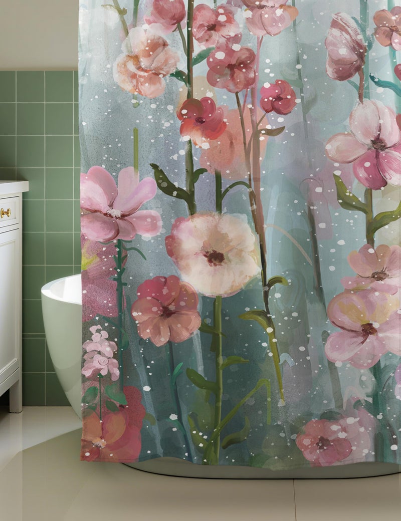 SUMGAR Colorful Flowers Shower Curtain for Bathroom Pink Floral Romantic Wildflower Plants Nature Scenery Decoration Curtain Set with Hooks, 72 x 72 inch - Image 5